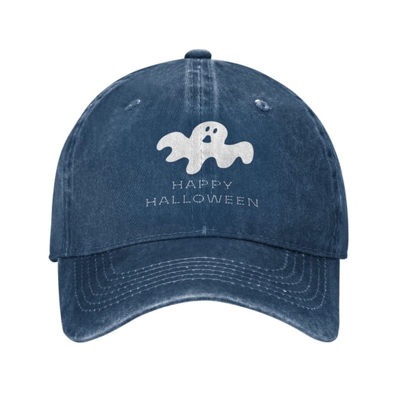 Halloween Ghost Baseball Cap Golf Dad Hat Adjustable Washed Denim Trucker Hats Unconstructed Snapback Cap for Men Women Unisex Adult,Navy