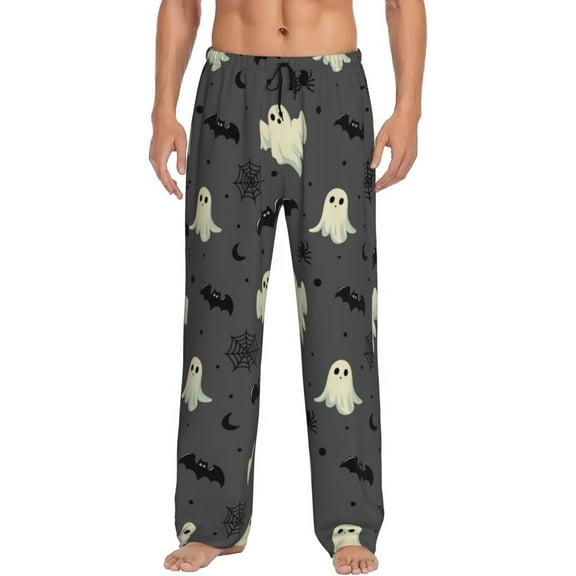 Halloween Ghost Bat Men'S Pajama Pants Soft Sleep Lounge Pants Pjs Bottoms With Pockets Large