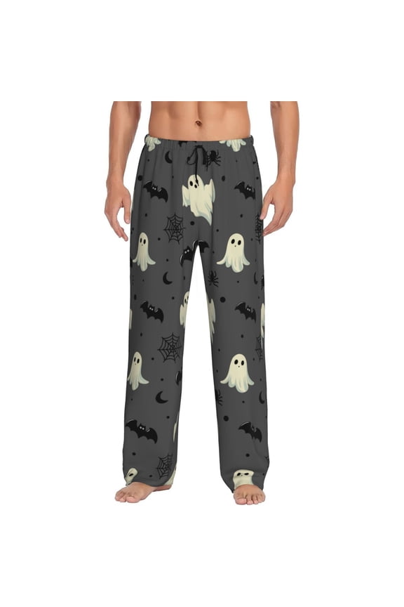 Halloween Ghost Bat Men'S Pajama Pants Soft Sleep Lounge Pants Pjs Bottoms With Pockets X-Large