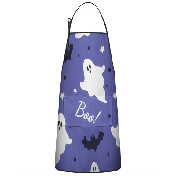 Halloween Ghost Bat Pattern Apron-Garden Aprons for Women with Pockets-Cotton Linen Waterproof Kitchen Cooking Gardening Aprons Adjustable for Kitchen,Cooking,BBQ and Salon 33"x27"