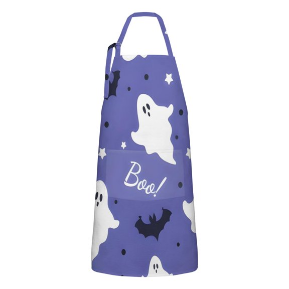 Halloween Ghost Bat Apron-Garden Aprons for Women with Pockets-Cotton Linen Waterproof Kitchen Cooking Gardening Aprons Adjustable for Kitchen,Cooking,BBQ and Salon 32"x27"