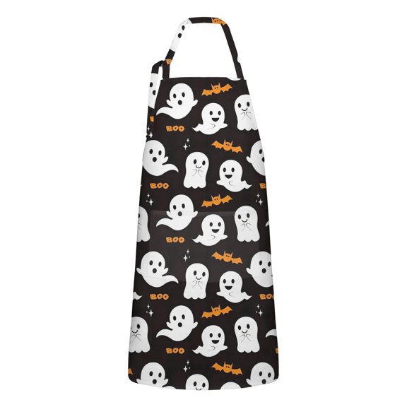 Halloween Ghost Bat Apron-Garden Aprons for Women with Pockets-Cotton Linen Waterproof Kitchen Cooking Gardening Aprons Adjustable for Kitchen,Cooking,BBQ and Salon 32"x27"