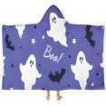 thumbnail image 1 of Halloween Ghost Bat Pattern Hooded Bath Towel，60"x35" for Ages 3 To 12 Kids, Quick Dry Lightweight Soft Microfiber Hood Beach Towel Cover Up for Kids, 1 of 7