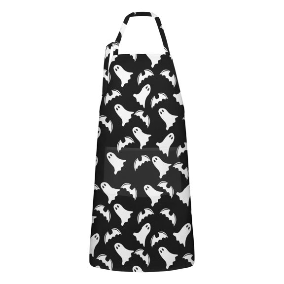 Halloween Ghost and Bat Silhouette Apron-Garden Aprons for Women with Pockets-Cotton Linen Waterproof Kitchen Cooking Gardening Aprons Adjustable for Kitchen,Cooking,BBQ and Salon 32"x27"