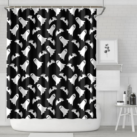 Halloween Ghost and Bat Silhouette Pattern Shower Curtain 72"x84" ,Bathroom Decorative Shower Curtains Set with 12 Hooks,Modern Waterproof Washable Shower Curtain