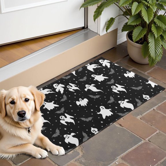Halloween Ghost Bat Star Pattern Door Rugs,Washable Non Slip Door Mats Indoor,Decorative Door Mats,Entry Mat Indoor for Entrance,Bedroom,Kitchen,Bathroom,16"x24"