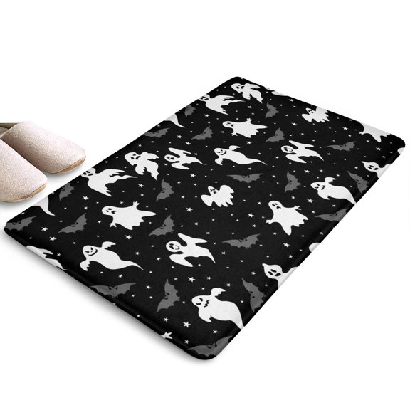 Halloween Ghost Bat Star Pattern Flannel Non Slip Door Rugs,Washable Door Mats Indoor,Decorative Door Mats,Dirt-Resistant and Absorbent Doormat for Entrance,Bedroom,Kitchen,Bathroom,23.5x16in(60x40cm)