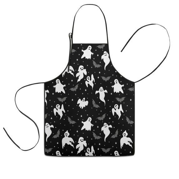 Halloween Ghost Bat Star Pattern Kids Aprons for Girls and Boys,Adjustable Neck Strap Toddler Aprons for Kids Cooking Baking,23.6"x19"