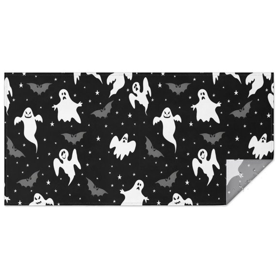 Black Halloween Ghosts Bats and Stars Rectangle Tablecloth 60"x120",Waterproof Polyester Rectangle Table Cloth, Wipeable Spillproof Polyester Tablecloth for Dining, Camping, Indoor and Outdoor