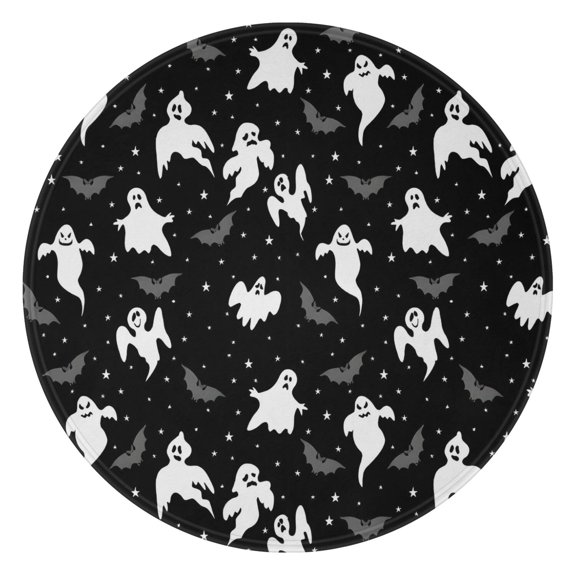 Halloween Ghost Bat Star Pattern Round Blanket,Comfortable Soft Flannel Throw Blanket,All Season,Warm Lightweight Blankets for Sofa Bed Couch Living Room Chair 47"x47"