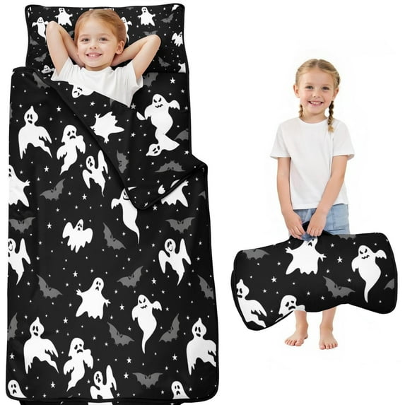 Halloween Ghost Bat Star Pattern Toddler Nap Mats for Kids Preschool,50"x20" Sleeping Mat Bag or Kids,Toddler Sleeping Bag,Toddler Nap Mat or Daycare