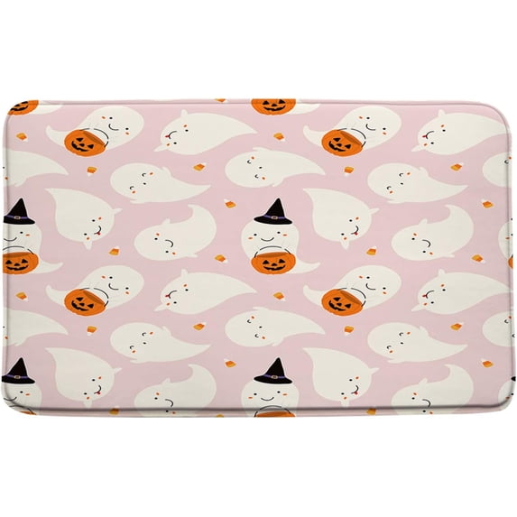 Halloween Ghost Bath Mat Funny Spooky Cute Pumpkin Cartoon Gothic Bathroom Kitchen Rugs,16x48 Inch