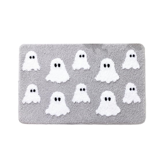 Halloween Ghost Bath Mat Soft Bathroom Rug Non Slip Cute Spooky Ghost Bathroom Decoration for Home Bedroom Shower Floor, 16 X 24 Inch, Gray