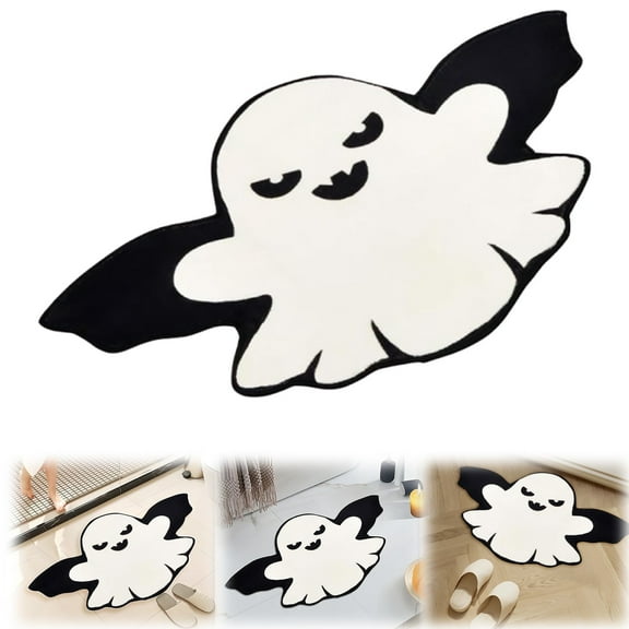 Halloween Ghost Bathroom Rugs, Ultra Soft Ghost Shaped Bath Mat, Machine Washable White Bath Tub Living Bedroom for Halloween Room Decor 15.75 X 23.62 inch