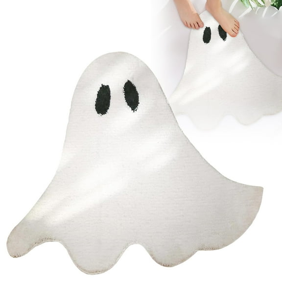 Halloween Ghost Bathroom Rugs, Ultra Soft Ghost Shaped Bath Mat, Machine Washable White Bath Tub Living Bedroom Kids for Halloween Room Decor 15.75x23.62 inch