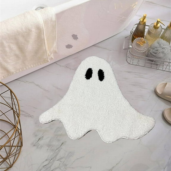 Halloween Ghost Bathroom Rugs, Ultra Soft Ghost Shaped Bath Mat, Machine Washable White Bath Tub Living Bedroom Kids for Halloween Room Decor 60x90