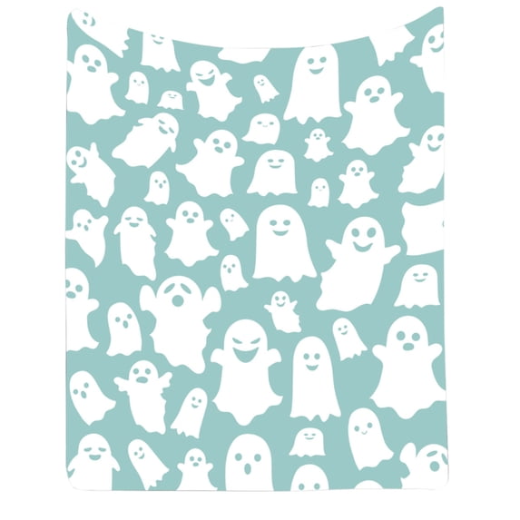 Halloween Ghost Blanket,29.5x39.4 Inch Cute Soft Throw Blankets Gift for Women Men,Faux Flannel Blanket for Sofa Lounge,Office Nap Break,Light Blue