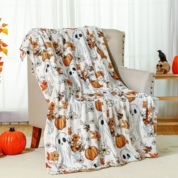 Halloween Ghost Blanket - Bohemian Fleece Throw (Reversible Couch/Bed Decor for Autumn & Parties)