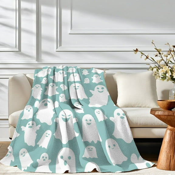 Halloween Ghost Blanket, Flannel Fleece Warm Throw, Couch/Bed/Outdoor Party Blanket, Machine-Washable Soft Fleece Blanket, Holiday Atmosphere Decor Throw(59×51.18in)