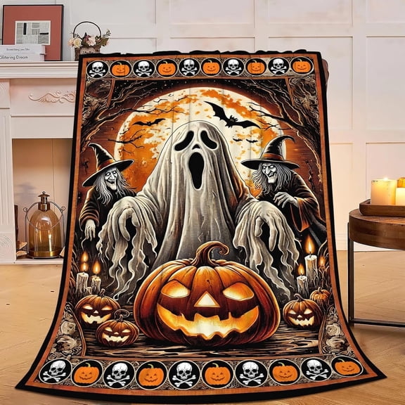 Halloween Ghost Blanket Gothic Horror Witch Pumpkin Fleece Throw Blanket Super Soft Warm Cozy Fuzzy Plush Dark Spooky Blanket Gifts for Girls Boys Kids Halloween Decor 40"X50"