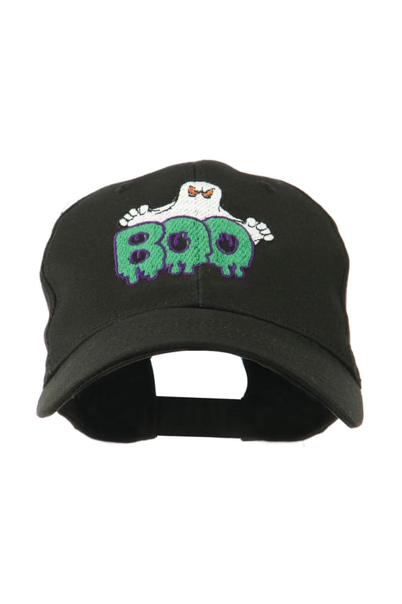 Halloween Ghost Boo Embroidered Cap - Black OSFM