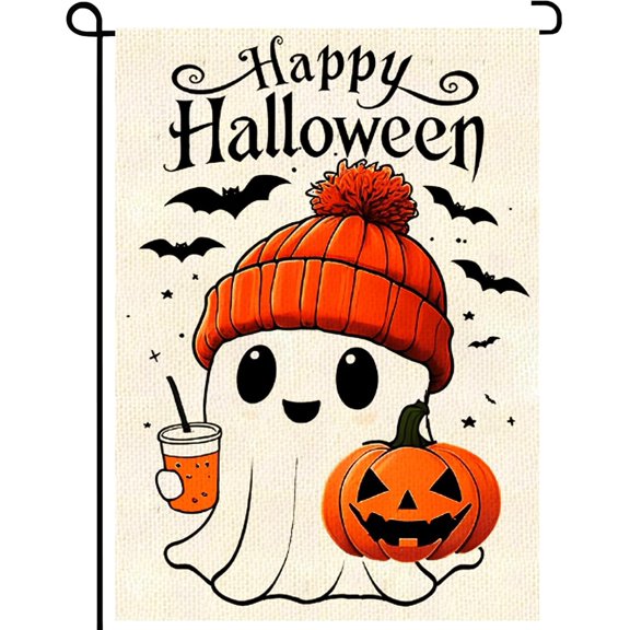 Halloween Ghost Boo Garden Flag 12x18 Vertical Double Sided Black Bat Cute Boo Decorative Halloween Happy Holiday Outside Decorations Yard Patio Lawn Farmhouse Farmland Holiday Decoration