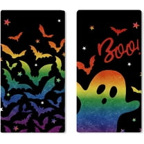 Halloween Ghost Boo Kitchen Dish Towels Set of 2, Spooky Rainbow Bat Stars Drying Hand Towels Baking Cooking Cloth, Funny Home Kitchen Decoration 18 x 26 Inch