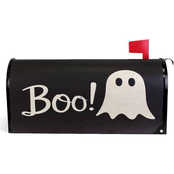 Halloween Ghost Boo Magnetic Mailbox Covers Spooky Skull Skeleton Black Mailbox Cover Standard Size Full Magnet Garden Yard Porch Mail Boxes Cover Holiday Decorations 21" L x 18" W