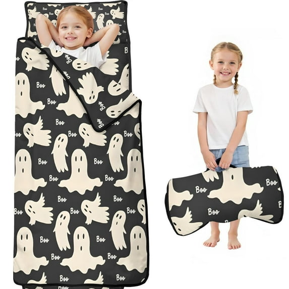 Halloween Ghost Boo Pattern Toddler Nap Mats for Kids Preschool,59"x22" Sleeping Mat Bag or Kids,Toddler Sleeping Bag,Toddler Nap Mat or Daycare