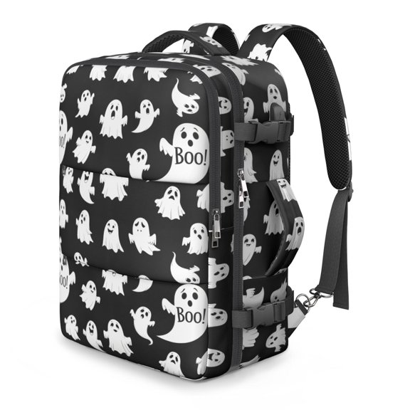 Halloween Ghost Boo Pattern Travel Laptop Backpack, Airline Approved Personal Bag with Multi Compartments & USB Port, Anti Theft Pocket Gifts for Travel Business School