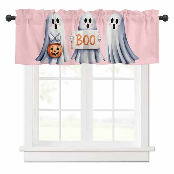 Halloween Ghost Boo Valances for Windows Watercolor Art Abstract Retro Rod Pocket Curtain Valance Window Treatment Short Curtains for Kitchen Living Room, 54"x18"