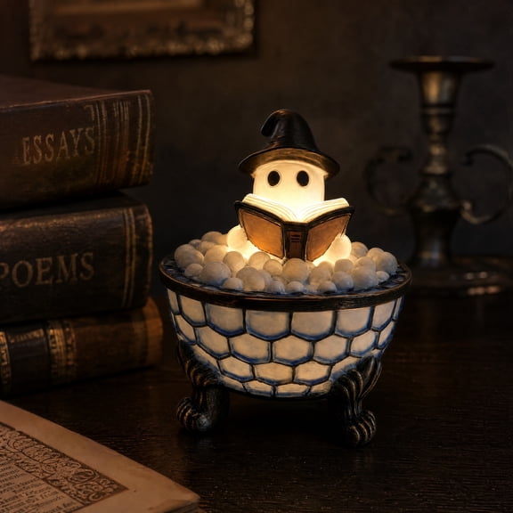 Halloween Ghost Book Light with Clip, USB Plug-in Lightweight Reading Lamp with Switch, Flexible Clip-on Night Light for Study Desk