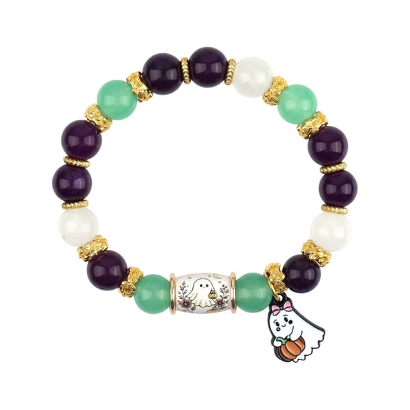 Halloween Ghost Bracelet for Parties Gifts, Cute Ghost Beaded Bracelet with Pumpkin Charm, Stretch Wristband for Trick or Treat Events