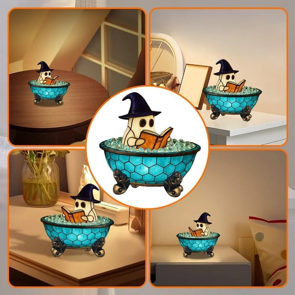 Halloween Ghost Bubble Bath Lamp - Handmade Spooky Night Light, Festive Halloween Bathroom Decor, Perfect for Creating Spooky Atmosphere in Home Bathrooms & Holiday Displays, Blue, 4.9*4.33in