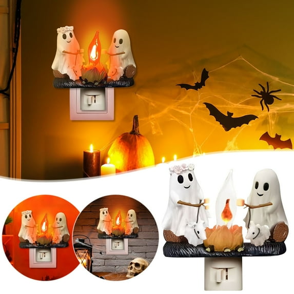 Halloween Ghost Campfire Flickering Light, Ghost Roasting Marshmallows Night Light, Halloween Flameless Candles, Spooky Lights Candles Halloween Indoor Decoration Gifts