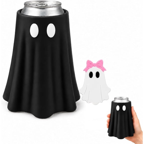 Halloween Ghost Can Holder with Bottle Opener 3D Printed Beverage Can Sleeve for 12 oz Cans Cute Ghost Figurine Table Decor for Parties Desks & Kitchens