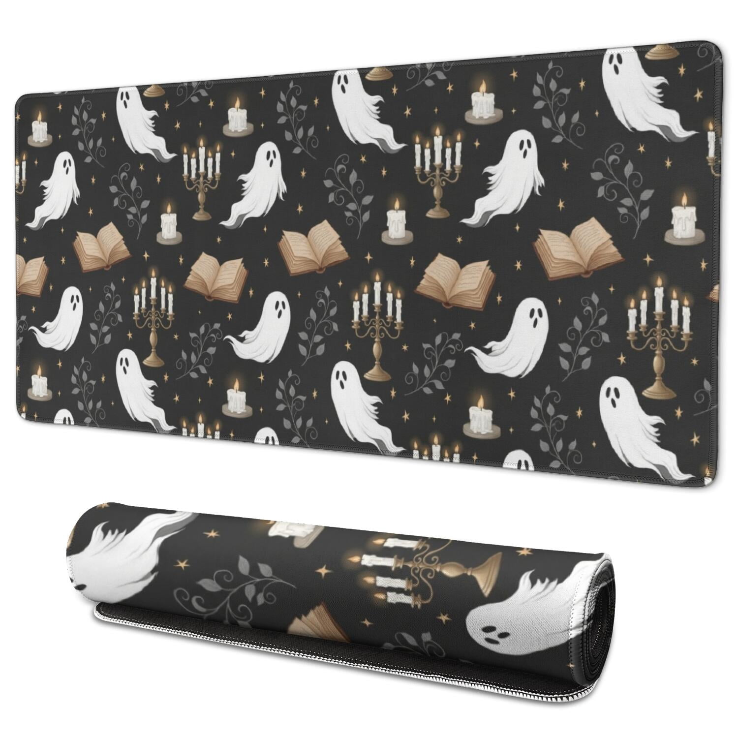 Halloween Ghost Candle Black Pattern Extended Large Mouse Pad, Large ...