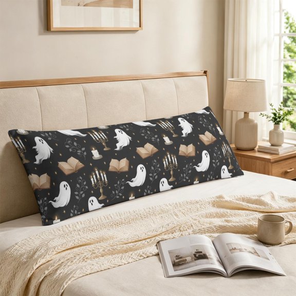 Halloween Ghost Candle Black Pattern Long Throw Pillow Cover, Throw Body Pillow Case with Hidden Zipper, Anti-pilling Gifts for Home Camping Car, 59'' X 19.7''