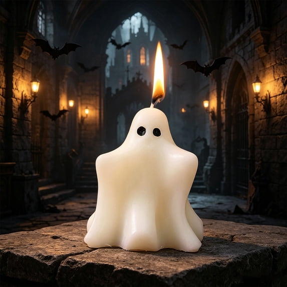 Halloween Ghost Candle Figurine Decor, Cute Spooky Wax Centerpiece Ornament Stable Base, Tabletop Party Home Display for Halloween Haunted House Decoration