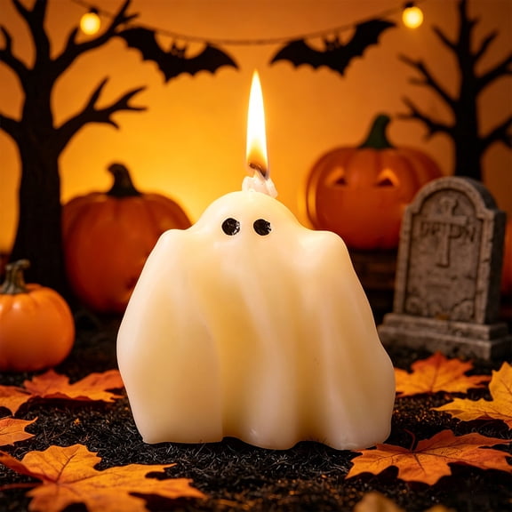 Halloween Ghost Candles White Burning Candles Soy Wax for Halloween Home Table Party Decorations(Classic)