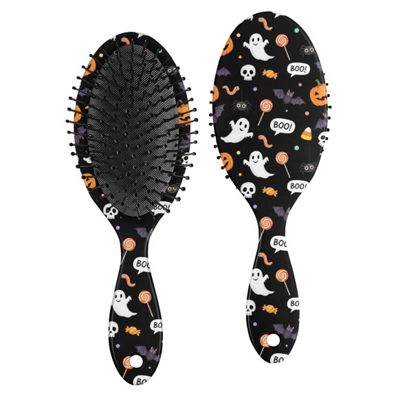 Halloween Ghost Candy Black Pattern Brush, Detangling Hair Brush, Paddle Styling Brush, Round Tip Bristles Gifts for Wet Dry Hair Styling