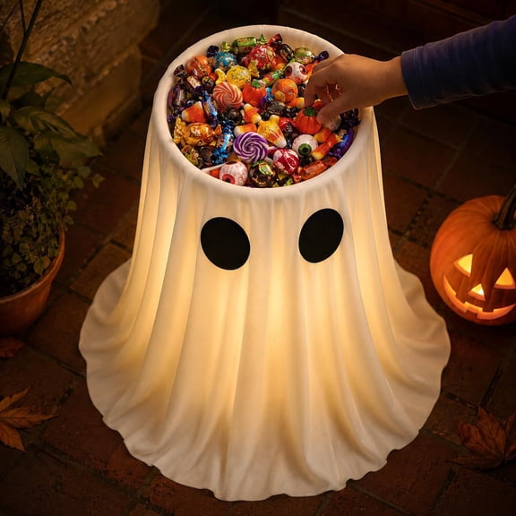 Halloween Ghost Candy Bowl 13.78‑47.24In Adjustable Height With Led Light Remote Timer Outdoor Halloween Decor Halloween Porch Decor Indoor Halloween Decor Ghost Decor For Yard Party Front Entryway,A