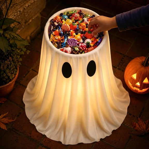 Halloween Ghost Candy Bowl 13.78‑47.24In Adjustable Height With Led Light Remote Timer Outdoor Halloween Decor Halloween Porch Decor Indoor Halloween Decor Ghost Decor For Yard Party Front Entryway,B