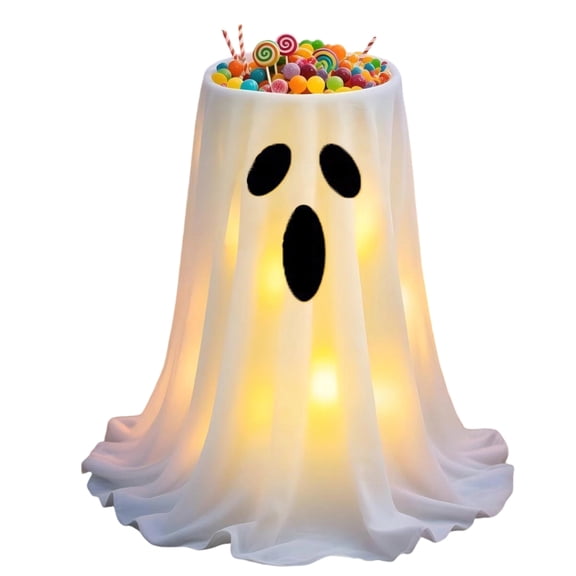 Halloween Ghost Candy Bowl Stand Decorations with LED Lights,7 Spooky Face Glowing Standing Ghost Treat Pail,Cute Ghost Candy Holder for Front Door Porch Outdoor Indoor Decor