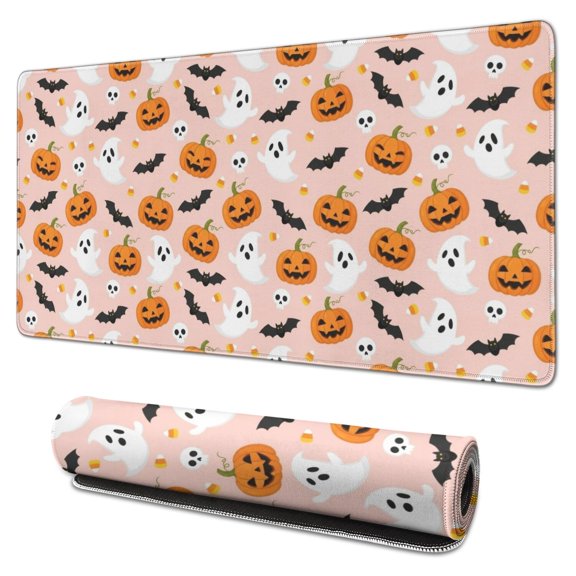 Halloween Ghost Candy Corn Pattern Extended Large Mouse Pad, Keyboard Mouse Pad with Non Slip Base & Stitched Edges, Thick Padded Gifts for Office Work Gaming,31.5"x15.7"