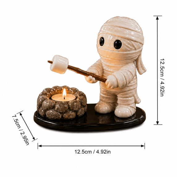 Halloween Ghost Candy Corn Roast,Whimsical Halloween Candle Holder, Ghost Roasting Marshmallow Over Bonfire Base