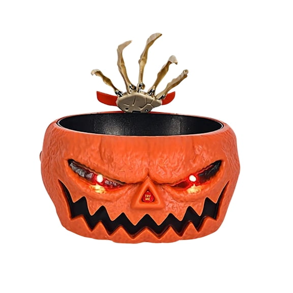 Halloween Ghost Candy Jar, Interactive Pumpkin Fruit Bowl With Shaking Ghost Hand LED Light And Sound Effects, Spooky Party Snack Container for Home Table Decoration