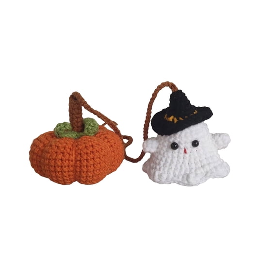 Halloween Ghost Car Mirror Hanging Decoration, Handmade Crochet Rearview Mirror Accessories