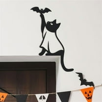 Halloween Ghost Cat Door Topper with Bat – Cute Metal Wall Art for Kids Room, Black Cat Corner Sign, Spooky Fall Decor, Cat Lover Gift (6 inches)