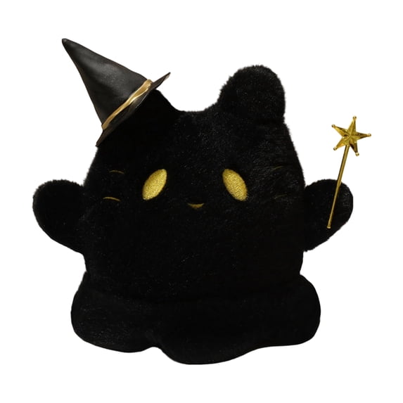 Halloween Ghost Cat Plush, Cute Ghost‑Shaped Cat Stuffed Doll with Magic Wand, Soft Plushies with Pumpkin & Witch Hat, for Halloween Home Decor, Party Favors & Holiday Gift, D
